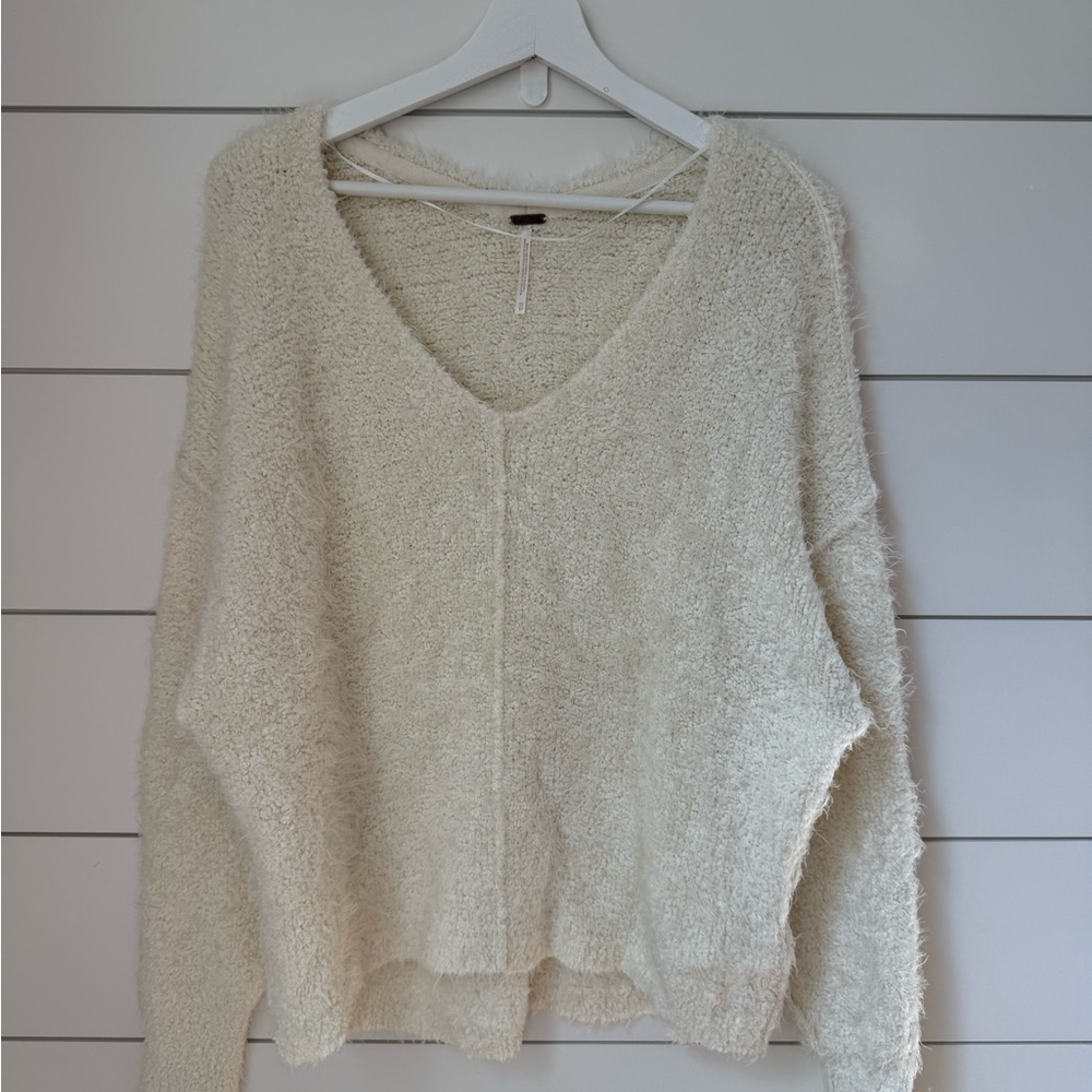 Free People Eyelash Cozy Cream Women's Oversized V Neck Sweater